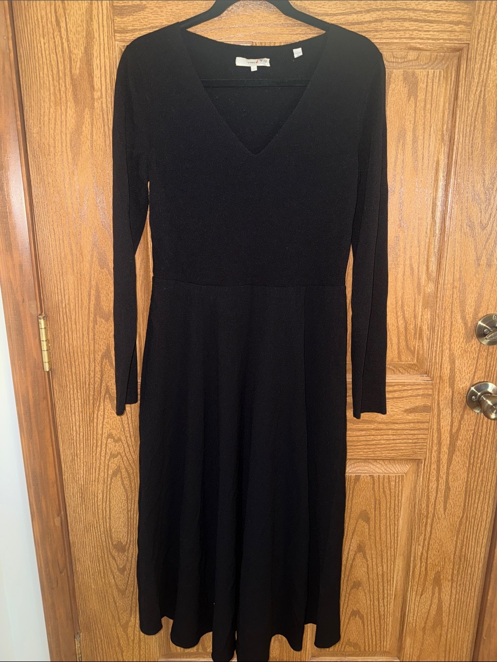 Vince Black Long-Sleeve V-Neck Fit & Flare Dress